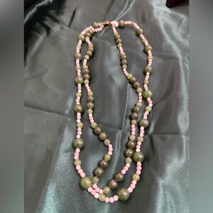Layered Jade Beaded Necklace with Pink Accents